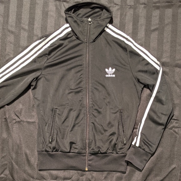 Adidas Vintage Trefoil Striped Black Zip Up Sweater - Sz M - Picture 2 of 9